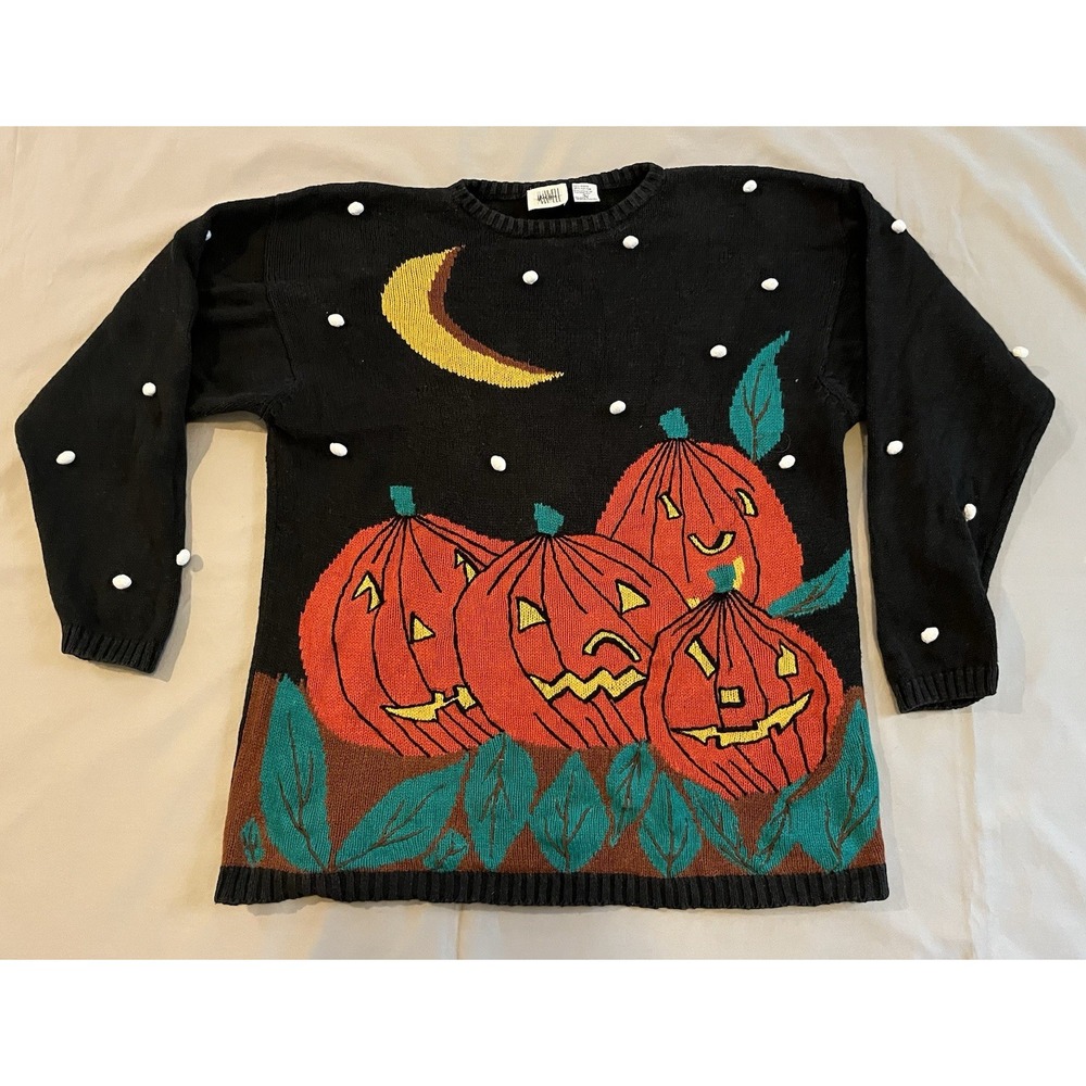Vintage Halloween Sweater Jason Maxwell Pumpkin Jack O Lantern L